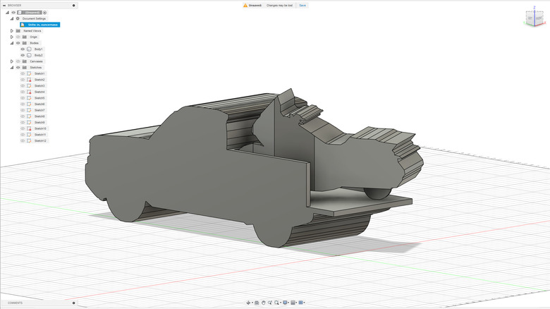 A very rough 3D model of a Gold Wing in the back of a Slate.